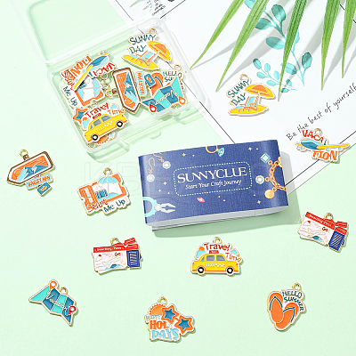 18Pcs 9 Styles Tourism Theme Alloy Enamel Pendants FIND-SC0019-21-1
