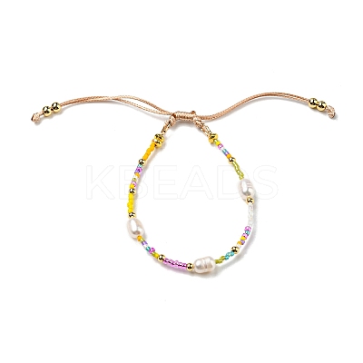 Adjustable Miyuki Glass Seed & Natural Pearl Braided Beaded Bracelets BJEW-O187-02-1