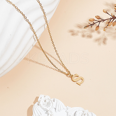 304 Stainless Steel Letter Pendant Necklaces NJEW-LP0001-53S-G-1