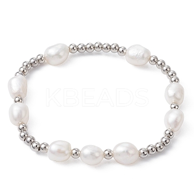 4Pcs 4 Style Natural Pearl & Brass Beaded Stretch Bracelets Set for Women BJEW-JB09662-02-1