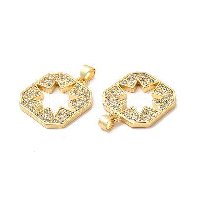 Rack Plating Brass Micro Pave  Cubic Zirconia Pendants KK-B068-34G-1