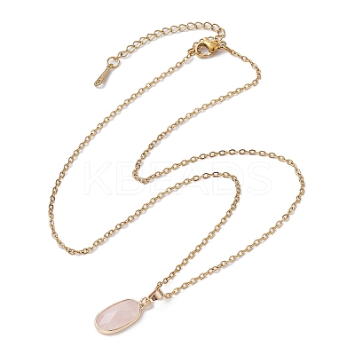 Natural Rose Quartz Oval Pendant Necklace NJEW-JN04487-01-1