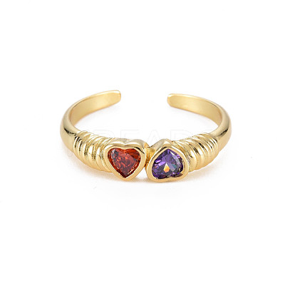 Brass Micro Pave Colorful Cubic Zirconia Cuff Rings RJEW-S044-157-NF-1