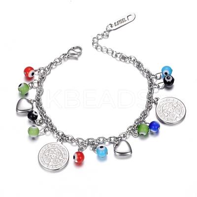 Tarnish Resistant 304 Stainless Steel Charm Bracelets BJEW-D421-46P-1