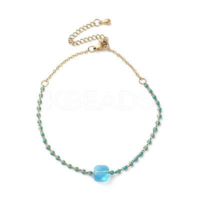 304 Stainless Steel Glass Beads Link Chain Bracelets BJEW-A036-14G-01-1