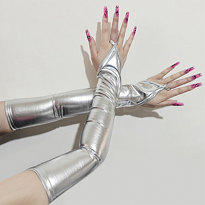 Women's Shiny Polyester Long Fingerless Gloves AJEW-CL0003-03A-1