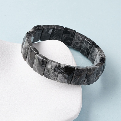 Rectangle Natural Map Stone Beads Stretch Bracelets for Women Men BJEW-Z149-01G-1