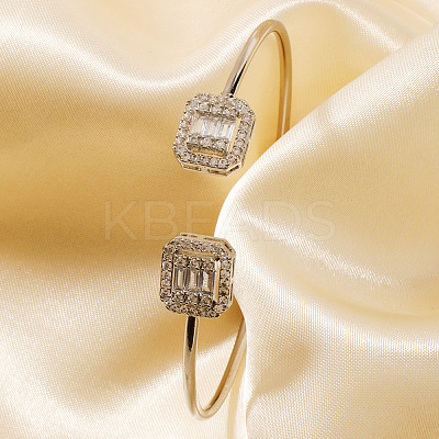 Fashionable Geometric Octagon Rectangle Brass Cubic Zirconia Cuff Bracelets QR7673-1
