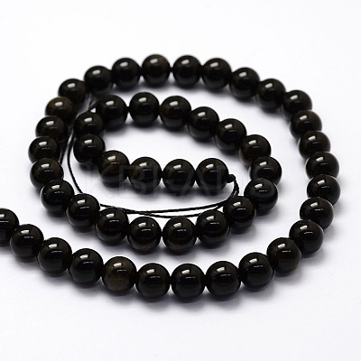 Natural Golden Sheen Obsidian Beads Strands G-F364-08-4mm-1