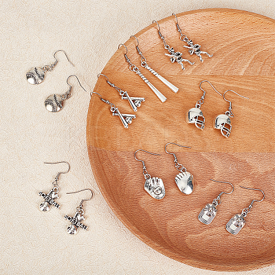 8 Pairs 8 Style Softball Sport Theme Alloy Dangle Earrings EJEW-AN0003-21-1