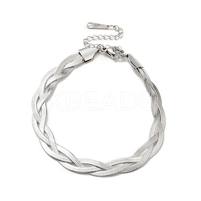 Non-Tarnish 304 Stainless Steel Interlocking Herringbone Chain Bracelet for Men Women BJEW-H554-01P-1