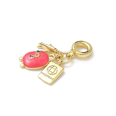 Brass Hot Pink Enamel European Dangle Charms KK-I371-14G-1