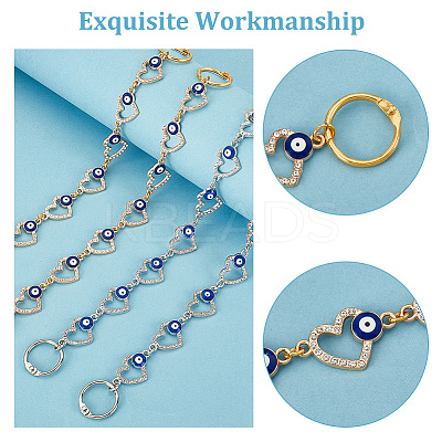 1 Set Alloy Enamel Crystal Rhinestone Heart with Evil Eye Link Shoe Decoration Chain FIND-NB0004-13-1