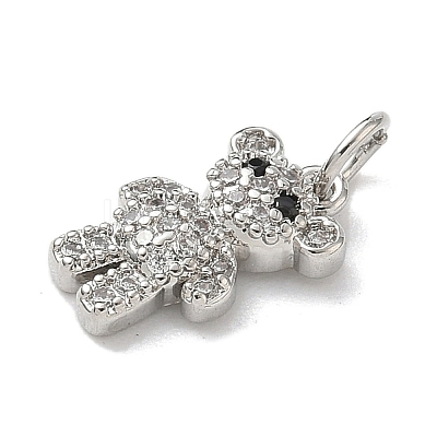 Brass Micro Pave Black and Clear Cubic Zirconia Bear Charms KK-B155-20P-1