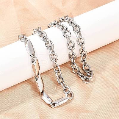 304 Stainless Steel Cable Chain Rhombus Link Chain Necklaces for Men Women NJEW-G186-01P-01-1