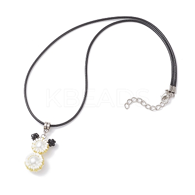 Glass Seed Beads & Glass Pearl Round Beaded Bear Pendant Waxed Cotton Cord Necklaces for Women Men NJEW-MZ00126-05-1
