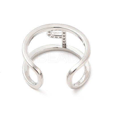 Clear Cubic Zirconia Initial Letter Open Cuff Ring RJEW-A012-01P-P-1