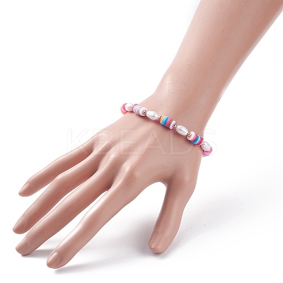 Natural Pearl & Polymer Clay Beaded Bracelet BJEW-TA00084-1