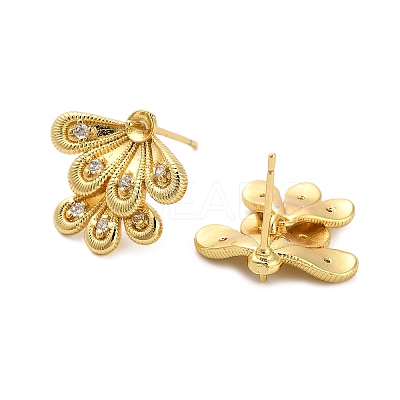 Leaf Brass Micro Pave Clear Cubic Zirconia Stud Earring Findings KK-D102-04G-1