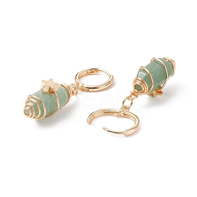 Gemstone Bullet with Star Dangle Hoop Earrings EJEW-JE05003-1