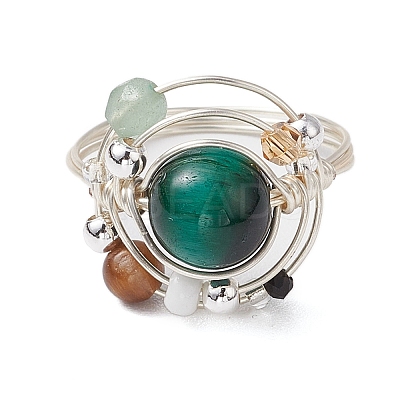 Planet Natural Green Aventurine Finger Rings RJEW-TA00165-02-1