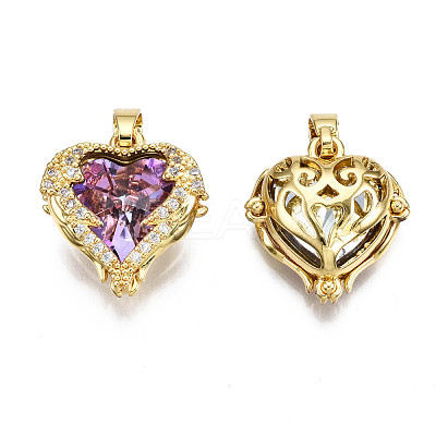 Brass Medium Violet Red Cubic Zirconia Pendants KK-Q769-019-NF-1