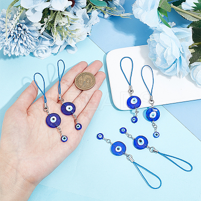 Flat Round Handmade Evil Eye Lampwork Pendant Decoration HJEW-AB00134-1