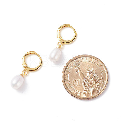 Natural Pearl Beads Drop Huggie Hoop Earrings for Women X-EJEW-JE04757-03-1