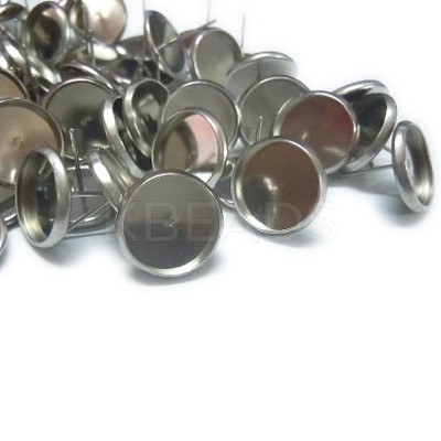 Tarnish Resistant 304 Stainless Steel Flat Round Stud Earring Settings STAS-I017-04-1