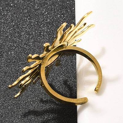 304 Stainless Steel Open Cuff Ring for Women RJEW-B109-01G-04-1