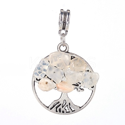 Natural White Moonstone European Dangle Charms PALLOY-JF00349-09-1
