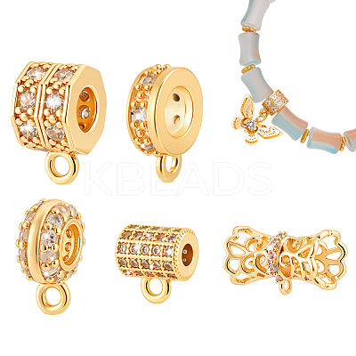 5Pcs 5 Styles Brass Micro Pave Clear Cubic Zirconia Tube Bails KK-PH0012-40-1