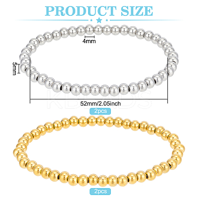 4Pcs 2 Colors 201 Stainless Steel Round Beaded Stretch Bracelets Set for Men Women BJEW-BC0001-15A-1