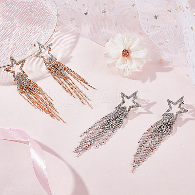 2 Pairs 2 Colors Alloy Hollow Star Dangle Stud Earrings EJEW-AN0003-77-1