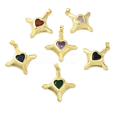 Real 18K Gold Plated Rack Plating Brass Micro Pave Cubic Zirconia Pendants KK-F854-14G-1