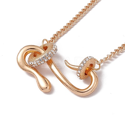 Crystal Rhinestone Snake Pendant Necklace with Alloy Curb Chains for Women NJEW-I118-02KCG-1