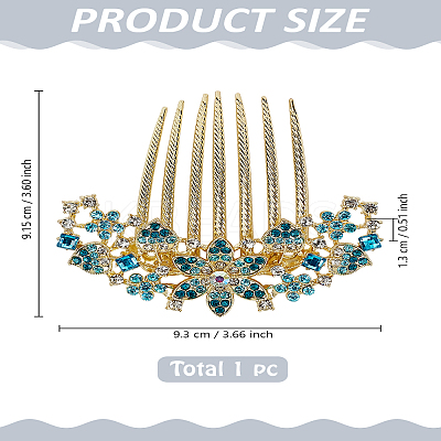 1Pc Flower Alloy Rhinestone Hair Combs OHAR-LP0004-23-1