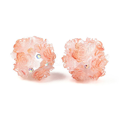 Polymer Clay Rhinestone Beads with Embossed Resin Roses RESI-T059-04J-1