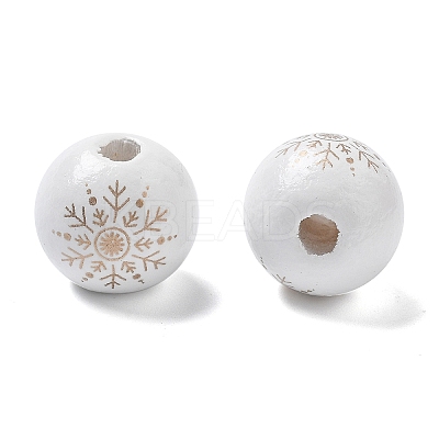 Christmas Printed Schima Wood European Beads WOOD-G023-18B-1