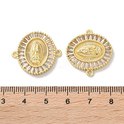 Rack Plating Brass Cubic Zirconia Virgin Mary Oval Connector Charms KK-C084-35A-G-1