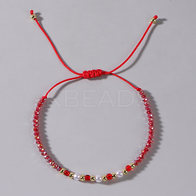 Elegant Imitation Pearl & Glass & Brass Beads Braided Bead Bracelets for Women SF9427-3-1