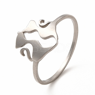 Non-Tarnish 201 Stainless Steel Double Cat Finger Ring for Women LS-RJEW-K239-04P-1