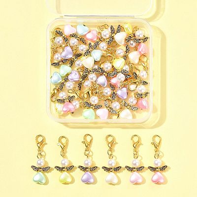 32Pcs Angel Imitation Pearl Acrylic with Alloy Pendant Decorations HJEW-FS00040-02-1