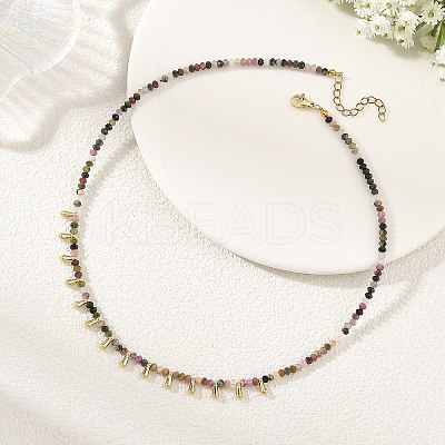 Natural Multicolor Tourmaline Faceted Rondelle Baded Necklaces with 201 Stainless Steel Teardrop Charms NJEW-JN06428-01-1