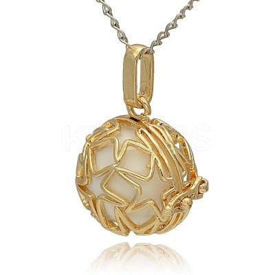 Golden Tone Brass Hollow Round Cage Pendants KK-J231-07G-1