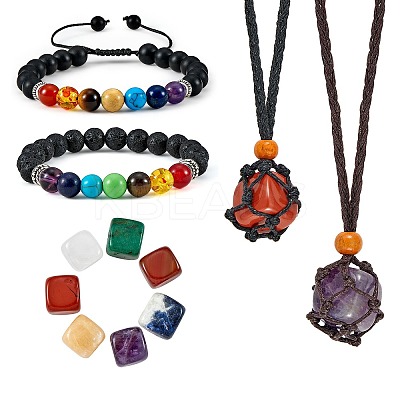 3Pcs 3 Style Natural Mixed Stone Beads Stretch Bracelets Set DIY-SZ0007-03-1