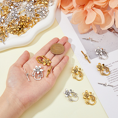 40Pcs 2 Colors Tibetan Style Alloy Flower Toggle Clasps FIND-DC0004-34-1