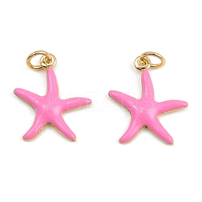 Brass Enamel Starfish Pendants KK-I377-03G-A-1