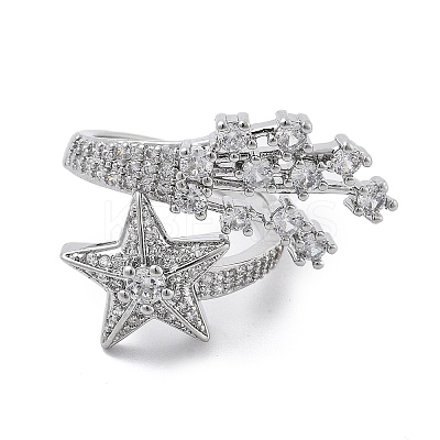 Brass Micro Pave Clear Cubic Zirconia Open Cuff Rings for Women RJEW-S402-06P-1