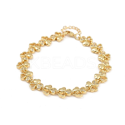 Brass Micro Pave Clear Cubic Zirconia Link Bracelets for Women BJEW-F504-14G-1